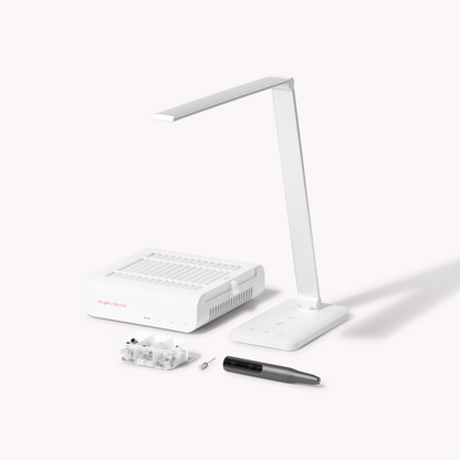 PACKAGE DEAL • Dust Collector + Drill Expert Smart + Table Lamp + Mandrel Bit + Sanding Bands • The Gel Collection