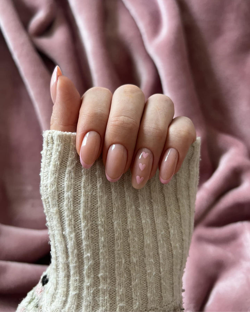 669 blushing nude + 524 misty rose + Builder Gel calm nude shimmer